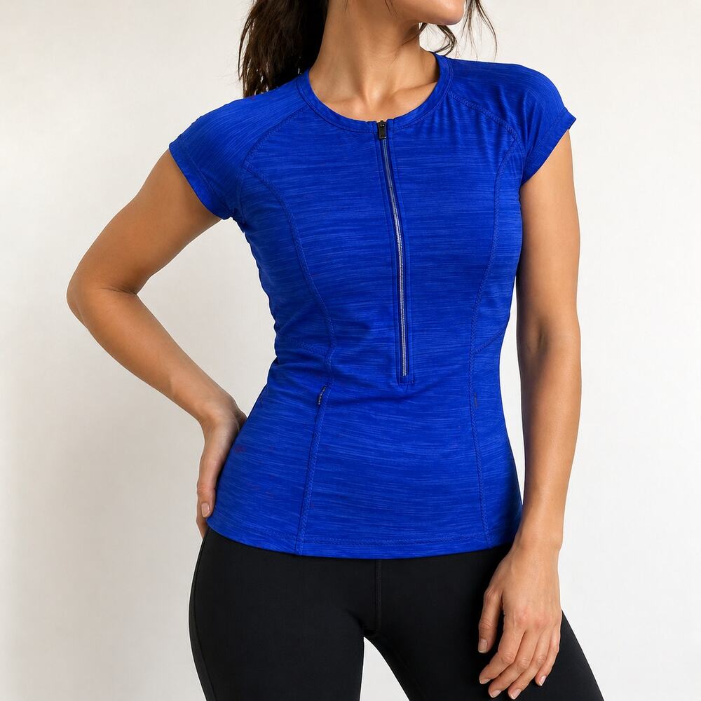 Athleta Blue Half Zip Athletic Top Women’s Short Sleeve Fitted
